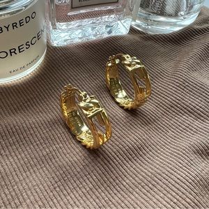 Fendi Chain Hoop FF Gold Tone Earrings